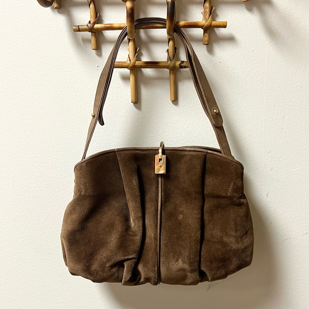 🌟HOST PICK!🌟 50s-60s Vintage ⚜️ Italian Leather Suede Shoulder Bag - Picture 3 of 4